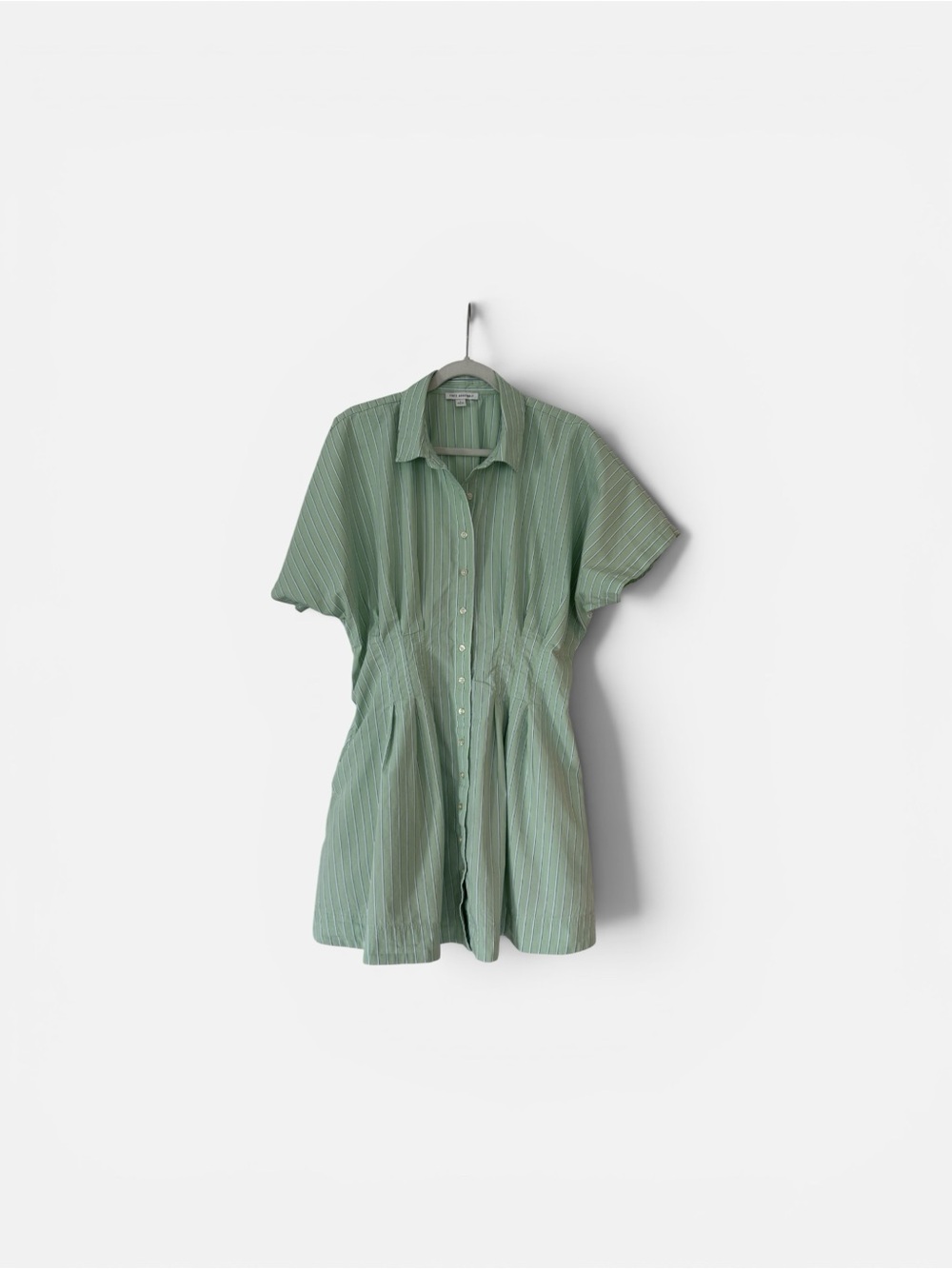 Classic Mint Green Mini Shirt Dress with Gathered Waist